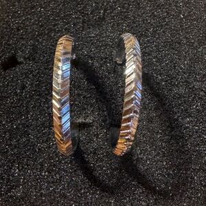 Silver Tone Textured Open Hoop Earrings